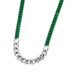 Collana Donna Marlù 33CN0015-V Vision Catena Grumetta in Acciaio Silver Zirconi Verdi