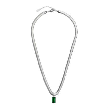 Collana Donna Marlù 33CN0016-V Vision Catena Snake in Acciaio Silver Zircone Verde