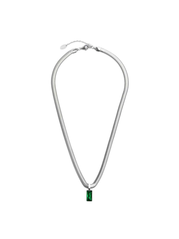 Collana Donna Marlù 33CN0016-V Vision Catena Snake in Acciaio Silver Zircone Verde