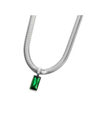Collana Donna Marlù 33CN0016-V Vision Catena Snake in Acciaio Silver Zircone Verde
