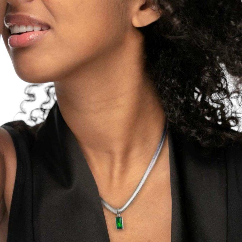 Collana Donna Marlù 33CN0016-V Vision Catena Snake in Acciaio Silver Zircone Verde