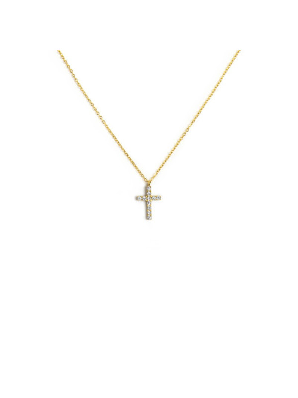 Collana Donna Marlù 31CN0005G-W Croce Pendente in Acciaio Oro e ZIrconi