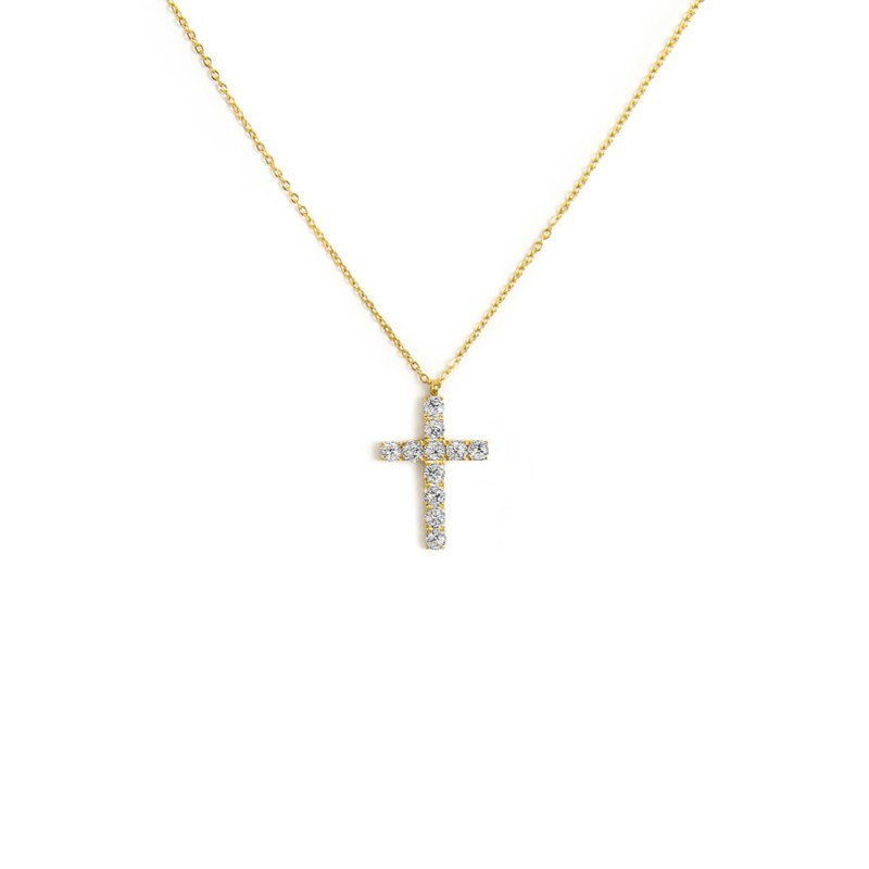 Collana Donna Marlù 31CN0006G-W Croce Pendente in Acciaio Oro Giallo e ZIrconi Collana Donna Marlù 31CN0006G-W Croce Pendente in Acciaio Oro Giallo e ZIrconi