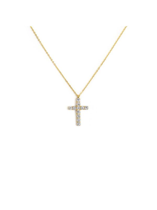 Collana Donna Marlù 31CN0006G-W Croce Pendente in Acciaio Oro Giallo e ZIrconi
