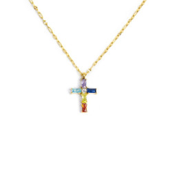 Collana Donna Marlù 31CN0007G-RGB Croce Pendente in Acciaio Oro e Zirconi