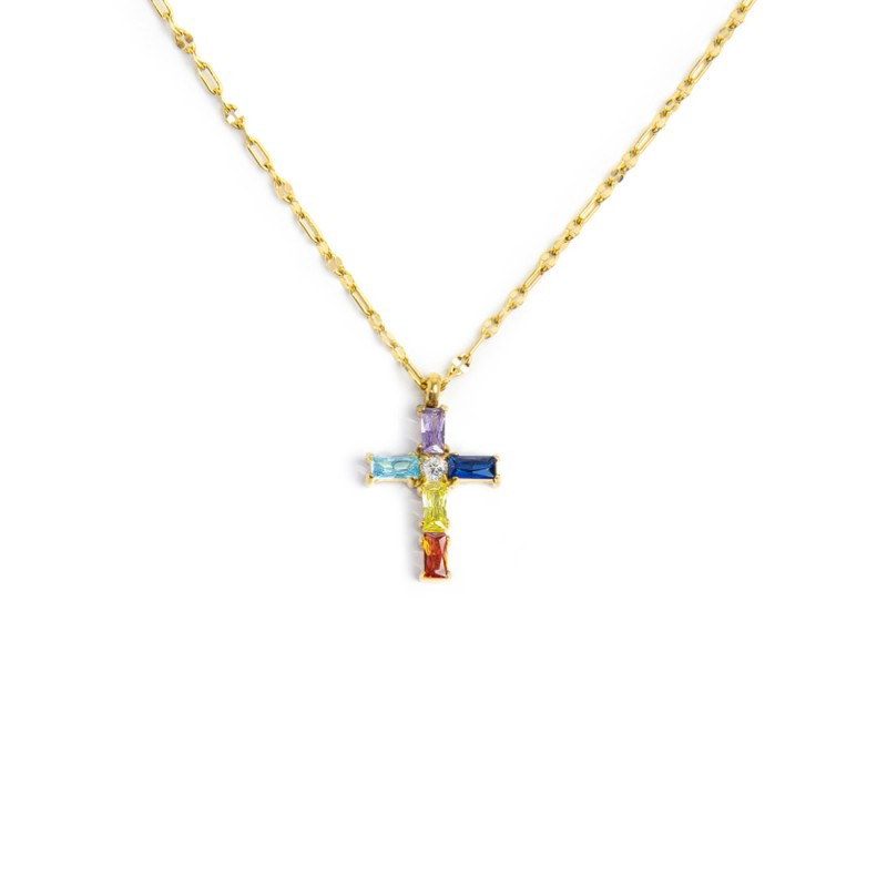 Collana Donna Marlù 31CN0007G-RGB Croce Pendente in Acciaio Oro e Zirconi Collana Donna Marlù 31CN0007G-RGB Croce Pendente in Acciaio Oro e Zirconi