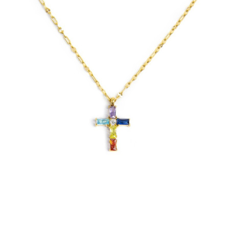 Collana Donna Marlù 31CN0007G-RGB Croce Pendente in Acciaio Oro e Zirconi