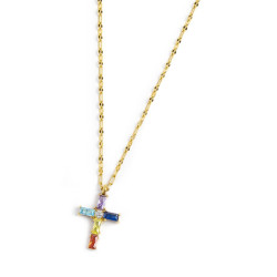 Collana Donna Marlù 31CN0007G-RGB Croce Pendente in Acciaio Oro e Zirconi