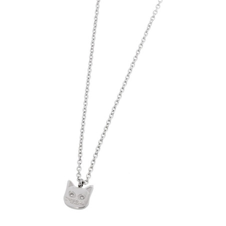 Collana Donna Marlù 18CN050 in Acciaio Silver Pendente Gatto