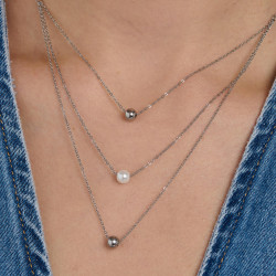 Collana Donna BRosway Perfect BPC07 Multifilo con Perle in Acciaio Silver