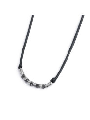 Collana Unisex Marlù cordino strobel elementi in acciaio con trama puntinata nera 33CO0025-N