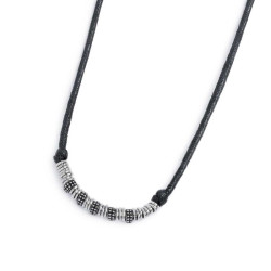 Collana Unisex Marlù cordino strobel elementi in acciaio con trama puntinata nera 33CO0025-N
