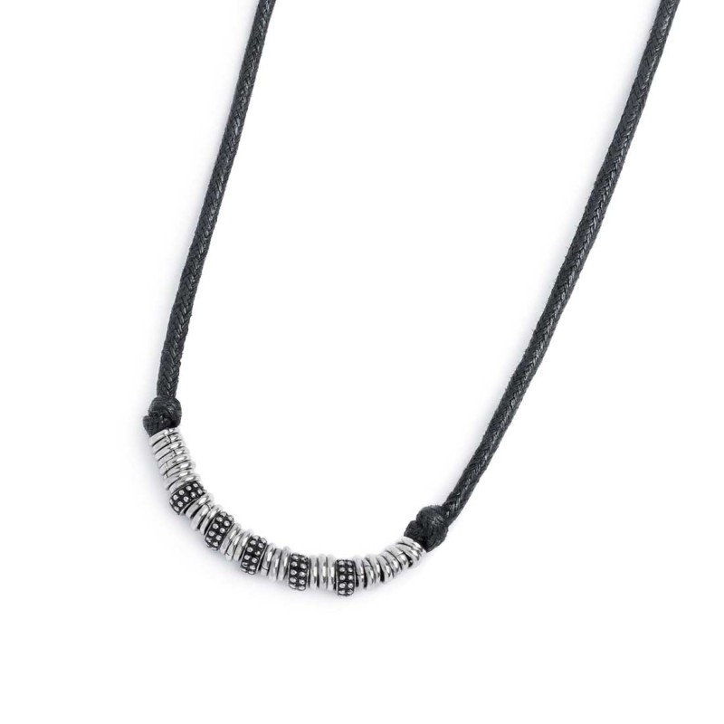 Collana Unisex Marlù cordino strobel elementi in acciaio con trama puntinata nera 33CO0025-N Collana Unisex Marlù cordino strobel elementi in acciaio con trama puntinata nera 33CO0025-N
