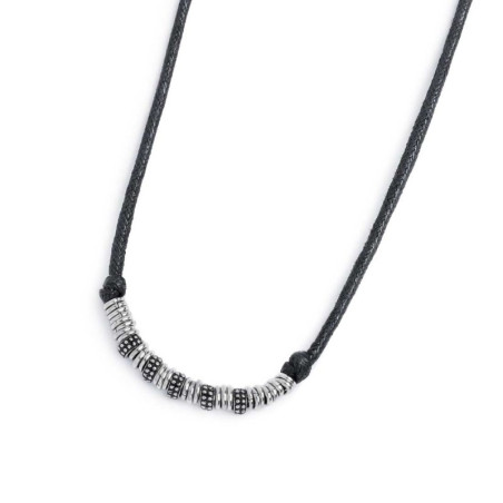 Collana Unisex Marlù cordino strobel elementi in acciaio con trama puntinata nera 33CO0025-N