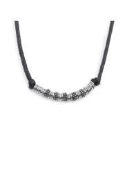 Collana Unisex Marlù cordino strobel elementi in acciaio con trama puntinata nera 33CO0025-N