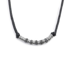 Collana Unisex Marlù cordino strobel elementi in acciaio con trama puntinata nera 33CO0025-N