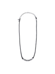 Collana Unisex Marlù cordino strobel elementi in acciaio con trama puntinata nera 33CO0025-N