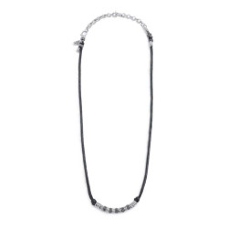 Collana Unisex Marlù cordino strobel elementi in acciaio con trama puntinata nera 33CO0025-N