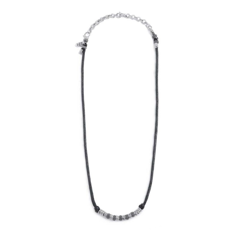 Collana Unisex Marlù cordino strobel elementi in acciaio con trama puntinata nera 33CO0025-N
