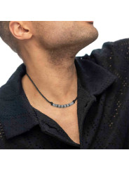 Collana Unisex Marlù cordino strobel elementi in acciaio con trama puntinata nera 33CO0025-N