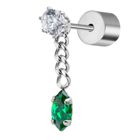 Mono Orecchino Donna Marlù 33OR0037-V in Acciaio Silver Pendente Zirocone Verde