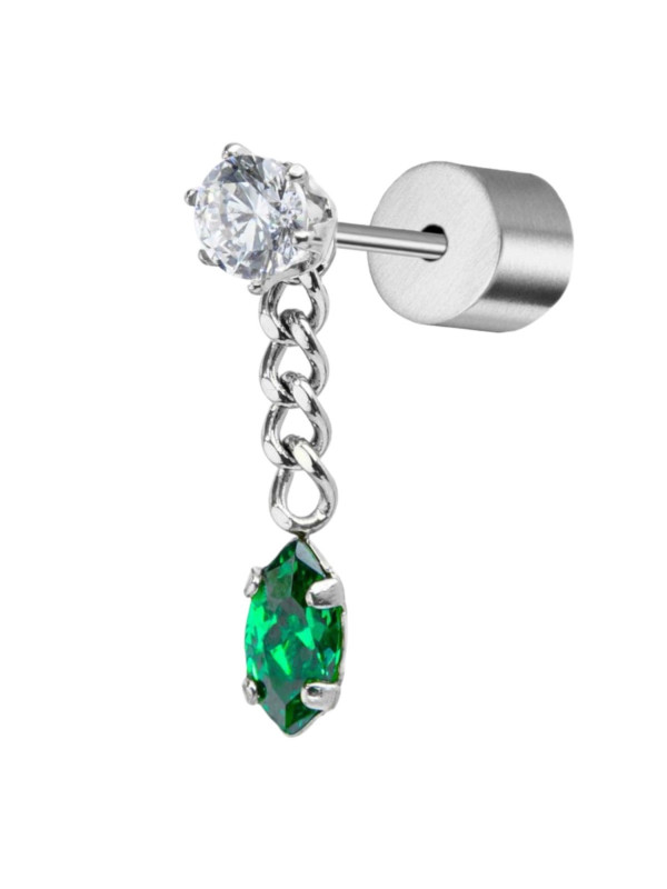 Mono Orecchino Donna Marlù 33OR0037-V in Acciaio Silver Pendente Zirocone Verde