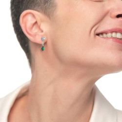 Mono Orecchino Donna Marlù 33OR0037-V in Acciaio Silver Pendente Zirocone Verde