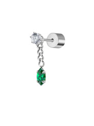 Mono Orecchino Donna Marlù 33OR0037-V in Acciaio Silver Pendente Zirocone Verde