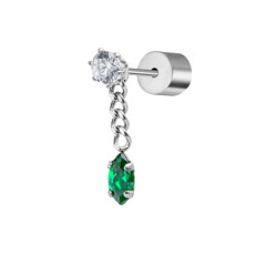 Mono Orecchino Donna Marlù 33OR0037-V in Acciaio Silver Pendente Zirocone Verde