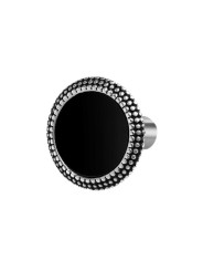 Mono Orecchino unisex Marlù 33OR0050-N a lobo tondo centro smalto nero con bordo trama puntinata