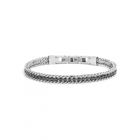 Bracciale Uomo Marlù Sparkles 31BR0001N-L in Acciaio 316 Catena Grumetta Argento