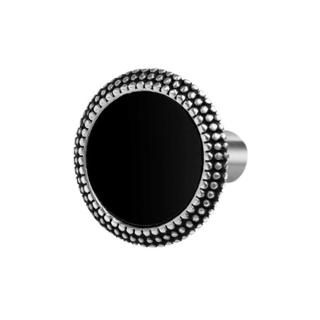 Mono Orecchino unisex Marlù 33OR0050-N a lobo tondo centro smalto nero con bordo trama puntinata