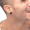 Mono Orecchino unisex Marlù 33OR0050-N a lobo tondo centro smalto nero con bordo trama puntinata