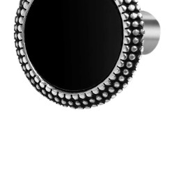 Mono Orecchino unisex Marlù 33OR0050-N a lobo tondo centro smalto nero con bordo trama puntinata