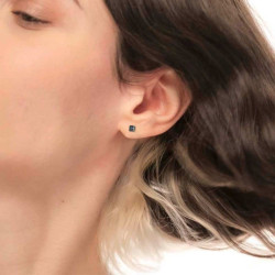 Mono Orecchino unisex Marlù 33OR0048-N a lobo con zircone nero quadrato 0,34mm