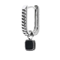 Mono Orecchino unisex Marlù 33OR0046-N a cerchio ovale con quadrato in onice pendente