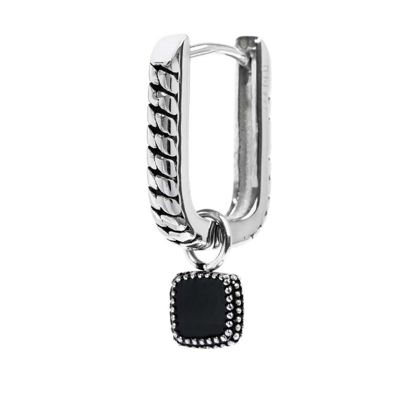 Mono Orecchino unisex Marlù 33OR0046-N a cerchio ovale con quadrato in onice pendente Mono Orecchino unisex Marlù 33OR0046-N a cerchio ovale con quadrato in onice pendente