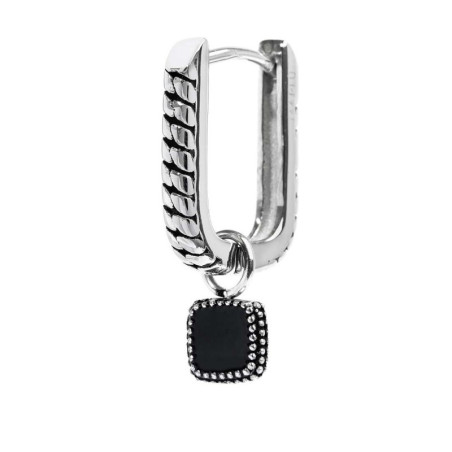 Mono Orecchino unisex Marlù 33OR0046-N a cerchio ovale con quadrato in onice pendente
