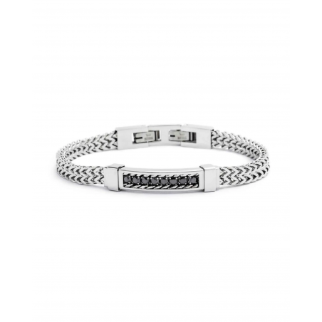 Bracciale Uomo Marlù Sparkles 31BR0003-N in Acciaio 316L con Cristalli Neri