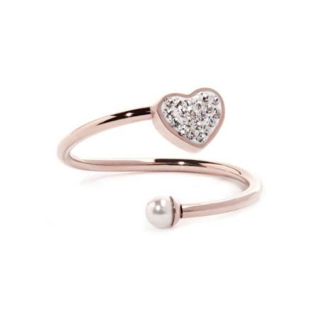 Anello Donna Marlù 15AN011RW-M Aperto in Acciaio Pvd Oro Rosa con Cuore Cristalli