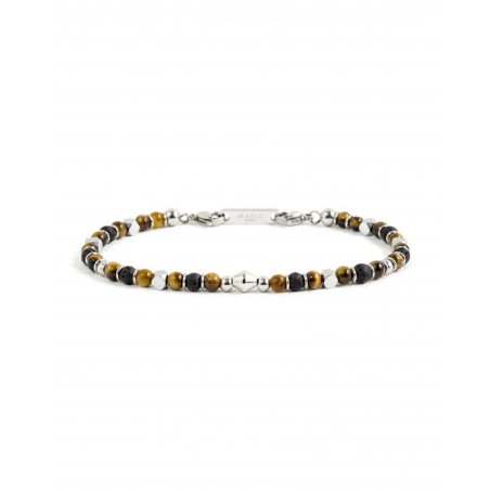 Bracciale Uomo Marlù 1BR0007 in Acciaio 316L Argento e Marrone Pietra Lavica