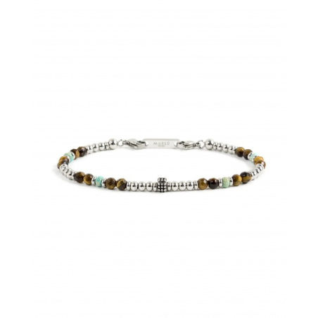 Bracciale Uomo Marlù 1BR0008 in Acciaio 316L Argento e Marrone Pietra Turchese