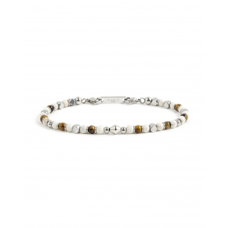 Bracciale Uomo Marlù 1BR0010 in Acciaio 316L Pietre Argento, Bianco e Marrone