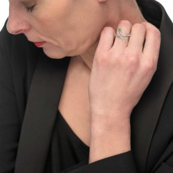 Anello Donna Marlù in Acciaio Silver 33AN0018V-10 Serpente Zircone Verde