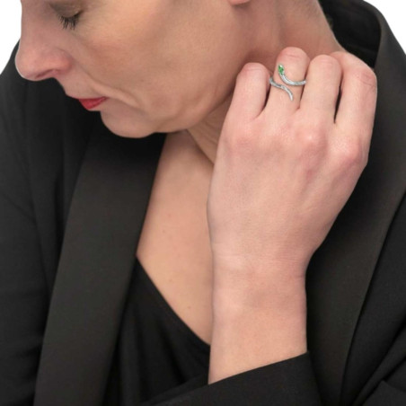 Anello Donna Marlù in Acciaio Silver 33AN0018V-10 Serpente Zircone Verde