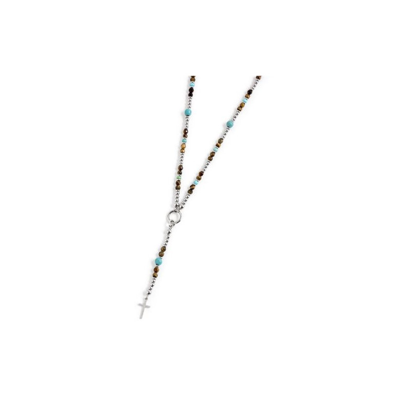 Collana Uomo Y Marlù 1CO0001 in Acciaio Colore Argento, Marrone e Turchese Collana Uomo Y Marlù 1CO0001 in Acciaio Colore Argento, Marrone e Turchese