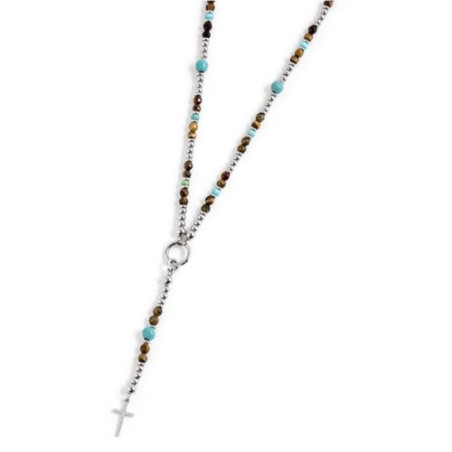 Collana Uomo Y Marlù 1CO0001 in Acciaio Colore Argento, Marrone e Turchese
