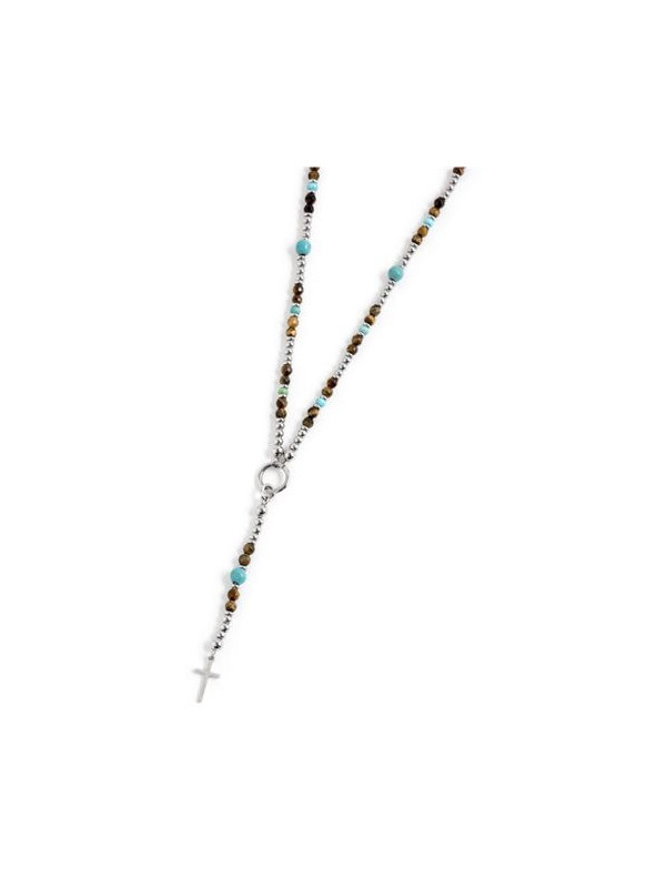 Collana Uomo Y Marlù 1CO0001 in Acciaio Colore Argento, Marrone e Turchese
