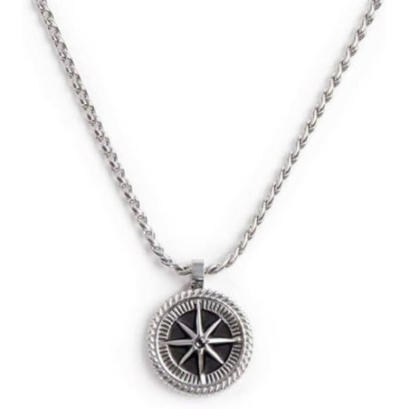 Collana Unisex Marlù Twisted 30CN0008-N in Acciaio Silver con Rosa dei Venti