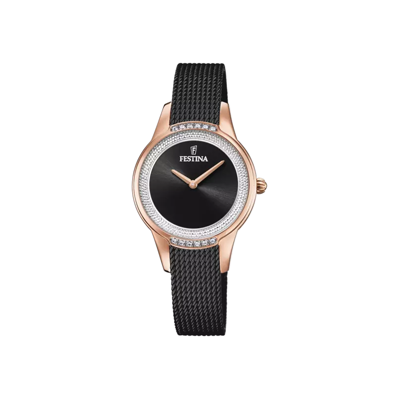Orologio Solo Tempo Donna Festina Mademoiselle F20496/2 in Acciaio Nero e Rosè Orologio Solo Tempo Donna Festina Mademoiselle F20496/2 in Acciaio Nero e Rosè